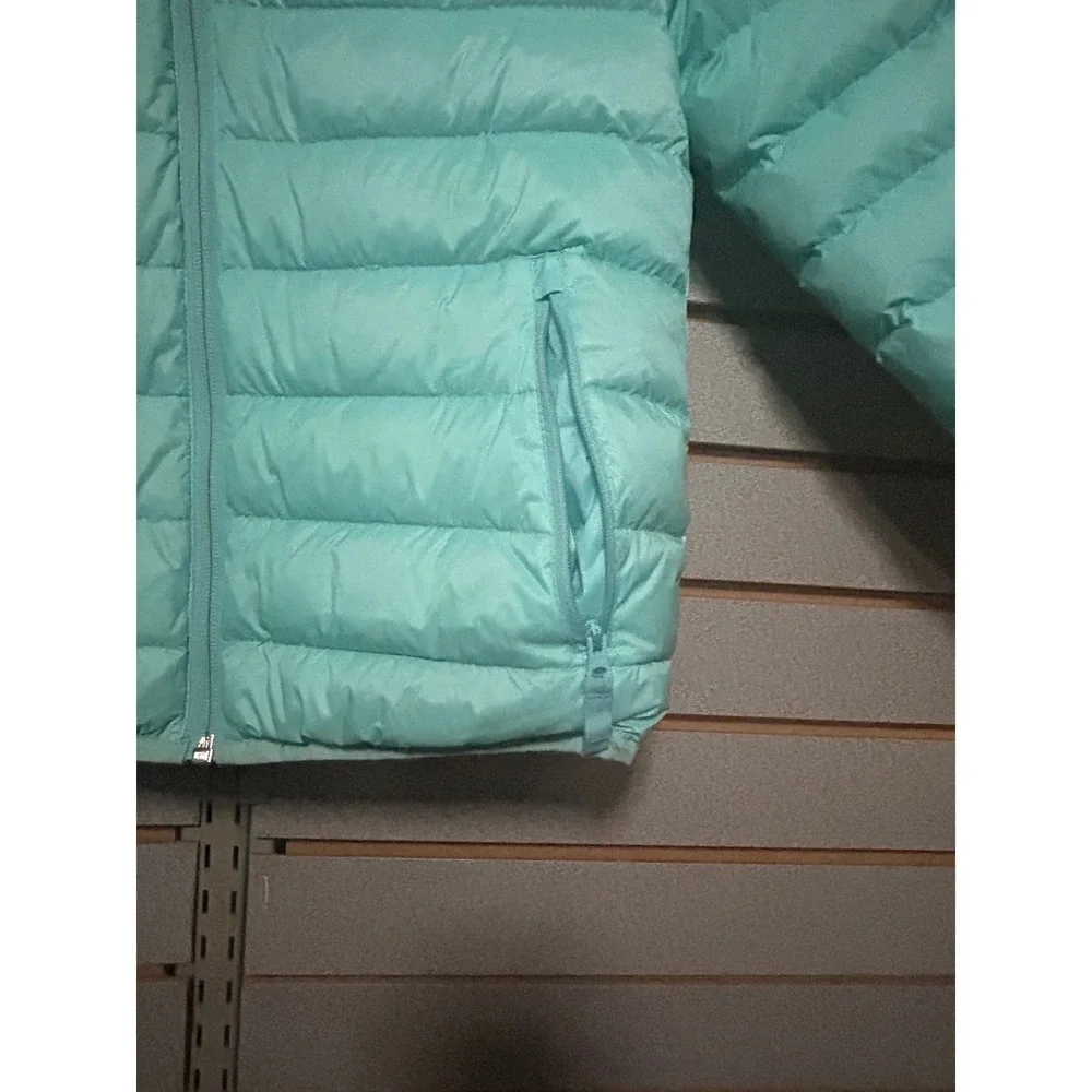 Eddie Bauer Kids Reversible Down Puffer Jacket Aqua Mint Floral Size S 7/8